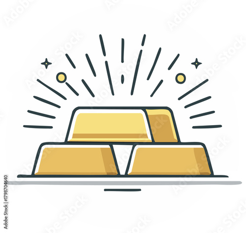 Gold Bars Pile Illustration for Wealth and Investment Icons