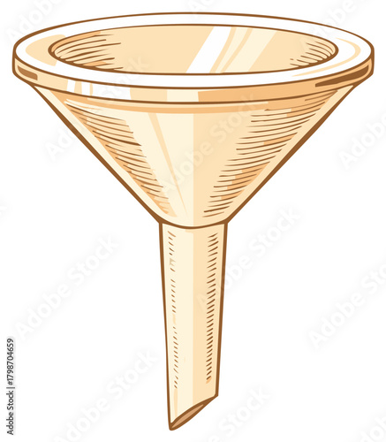 Vintage style drawing of a funnel tool for pouring liquids. Isolated illustration.