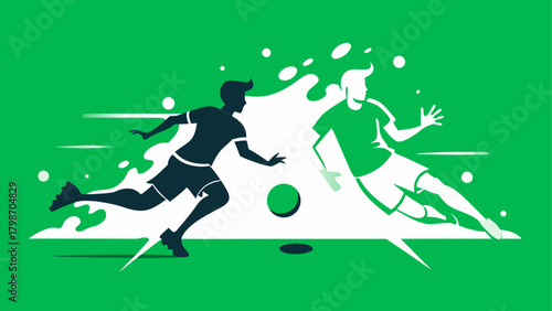 Two soccer players competing for the ball