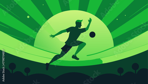 Silhouette of player kicking the ball hard