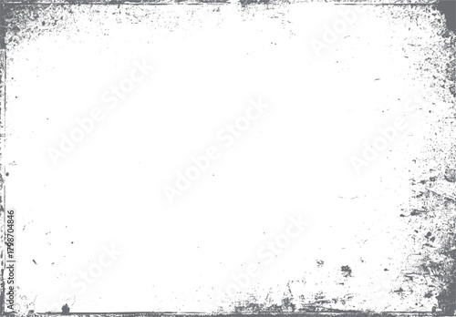 Textured grunge border overlay with distressed gray speckles and scratches on a white background vector