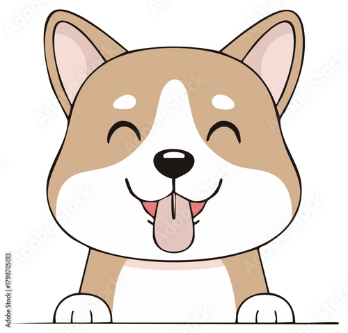 Happy Cartoon Shiba Inu Dog Peeking Over Edge with Tongue Out and Big Smile