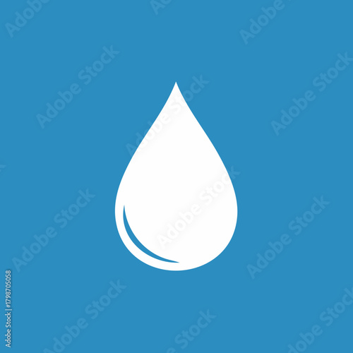 Blue vector illustration of a clear, fresh water drop symbol, depicting liquid purity and a clean nature element