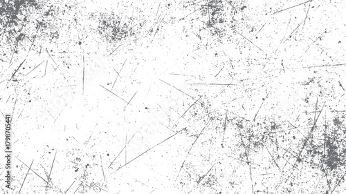 White background with scattered grey dust specks and thin linear scratches creating a distressed texture