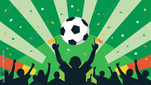 Crowd celebrates soccer game with confetti