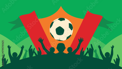 Fans cheering with ball and flags design