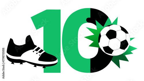 Green number ten with shoe and soccer ball
