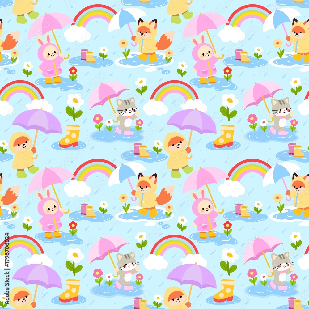 Obraz premium Baby Shower Rainy Day Seamless