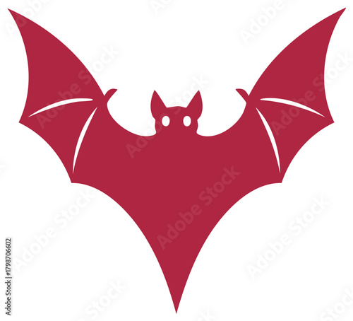 Stylized Crimson Bat Silhouette with Spread Wings for Halloween and Horror Themes