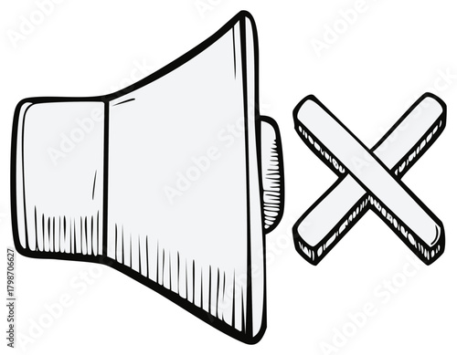 Hand Drawn Style Mute Speaker Icon, Sound Off Symbol, Quiet Mode Indicator for Notifications