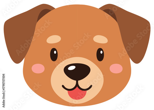 Cheerful dog cartoon face illustration featuring a happy puppy with floppy ears and a playful expression, pet design for kids and graphic elements
