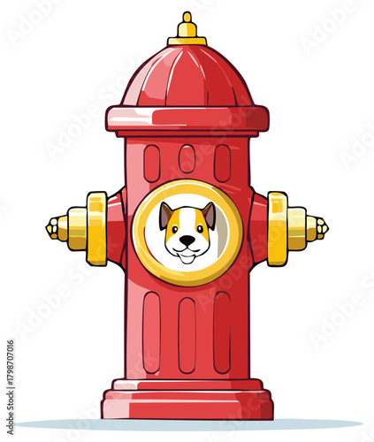 Red Fire Hydrant with Funny Dog Face Cartoon Mascot Design Illustration