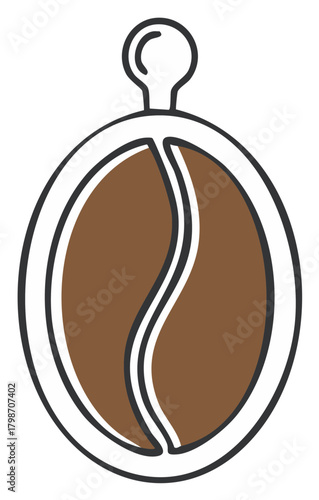 Simple logo icon of a coffee bean in an espresso portafilter minimalist vector graphic design