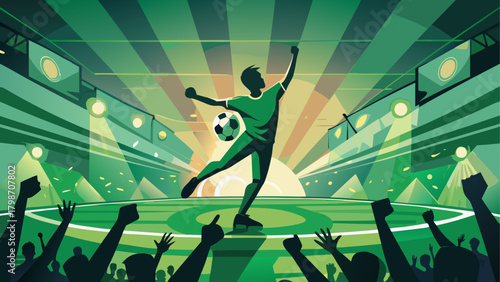 Soccer player kicking ball in stadium view