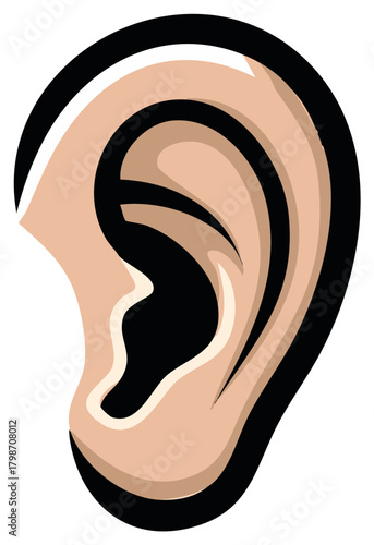 Stylized illustration of a human ear in profile with black outline