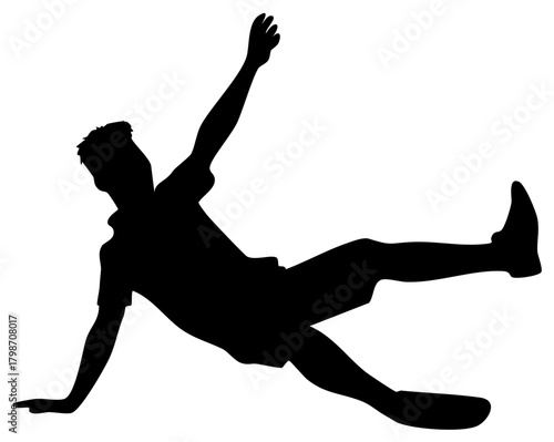 Dynamic male athlete silhouette in active motion performing kick or dance move