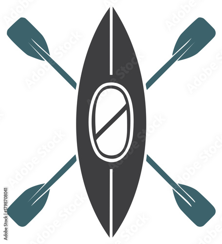 Vector illustration of a kayak and crossed paddles, water sports, adventure