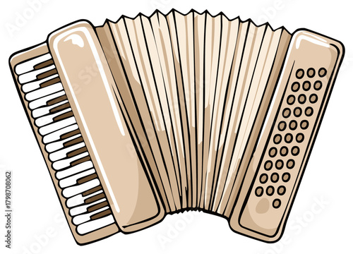 Beige Accordion Musical Instrument Illustration Isolated on White Background