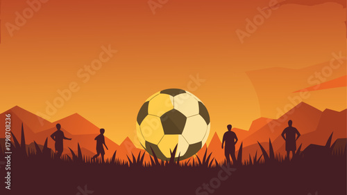 Silhouetted figures with a soccer ball