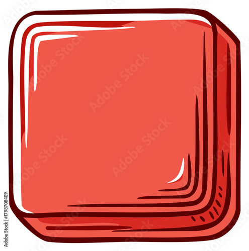 Hand drawn illustration of a red cube with thick outlines and subtle shading