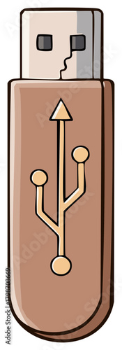 Cartoon USB flash drive with USB symbol illustration