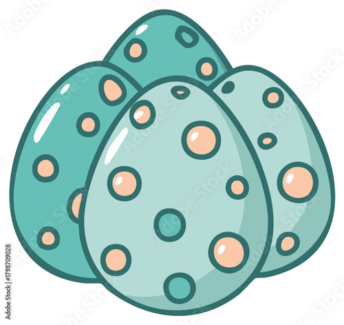 Cute Teal Dino Eggs with Pink and Blue Spots Clustered Together