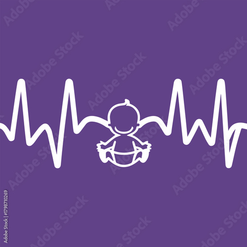 World Prematurity Day awareness illustration set with purple ribbon, baby care, family support, hope and neonatal symbols vector