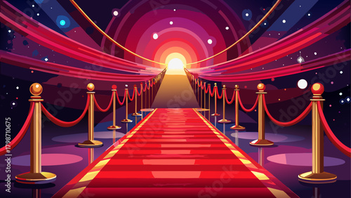 A red carpet with ropes and gold poles