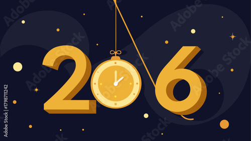Illustration of new year with clock and stars