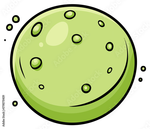 Isolated cartoon illustration of a green alien planet or moon with craters