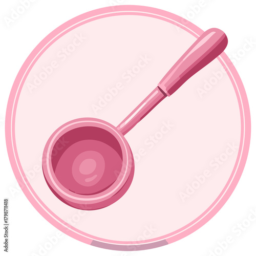 Pink ladle water dipper vector illustration in a circular frame