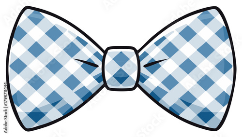 Blue and white checked bow tie design isolated on white background. Accessory.
