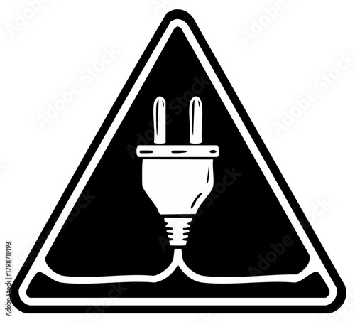 Electrical Plug Warning Sign, Risk of Electrical Hazard, Black Triangle Safety Symbol