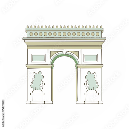 Elegant Archway Illustration Featuring Classic Architectural Design and Statues for a Parisian Aesthetic