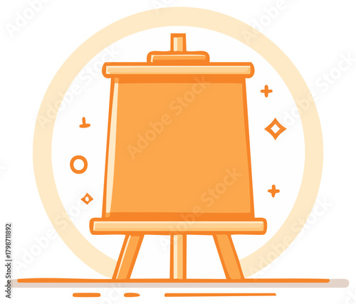 Illustration of an artist's easel and tools for painting art, design and creativity.
