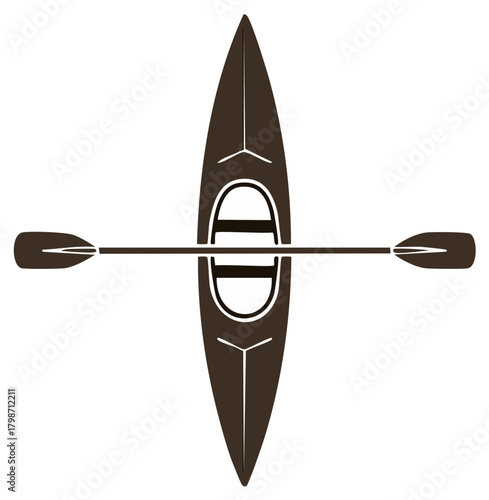 Top down aerial view of a kayak and double bladed paddle vector graphic illustration