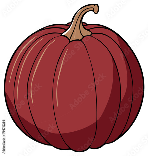 Illustration of a ripe red pumpkin, seasonal harvest or autumn fruit
