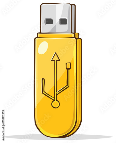 Cartoon style yellow USB drive icon