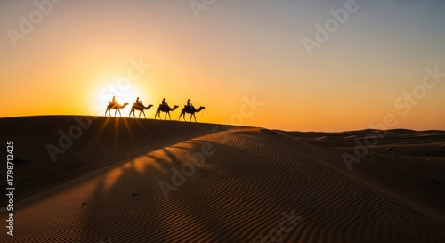 Desert Sunset Camel Caravan Silhouette - Journey, Travel, Adventure