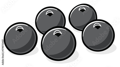 Black Aronia Berries in Cartoon Style Illustration of Fresh Organic Antioxidant Fruits