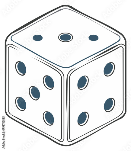 Stylized White Die with Blue Pips Showing Numbers One Three and Six