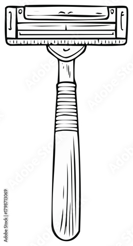 Black and white illustrated disposable razor blade.