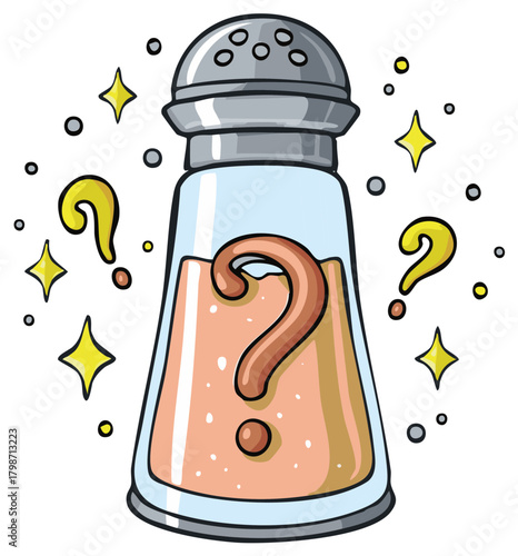 Mysterious Salt Shaker with Question Mark Inside and Sparkling Elements