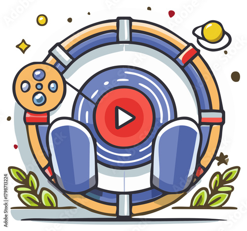 Astronaut Control Center Navigation with planet and space themed elements