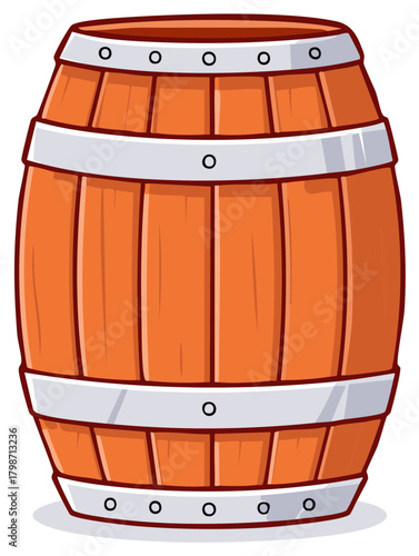 Illustration of a Cartoon Style Wooden Barrel Container Isolated on White Background
