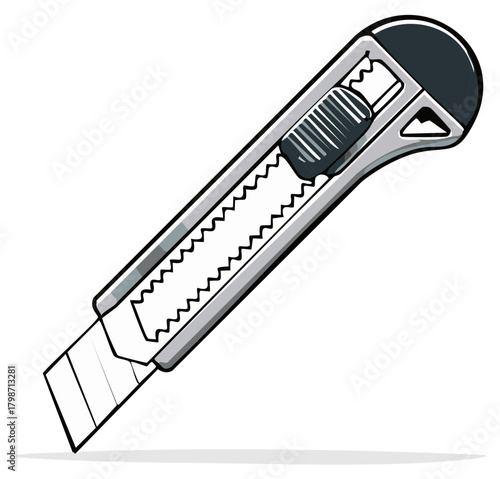 Modern retractable utility knife illustration for cutting and crafting tasks
