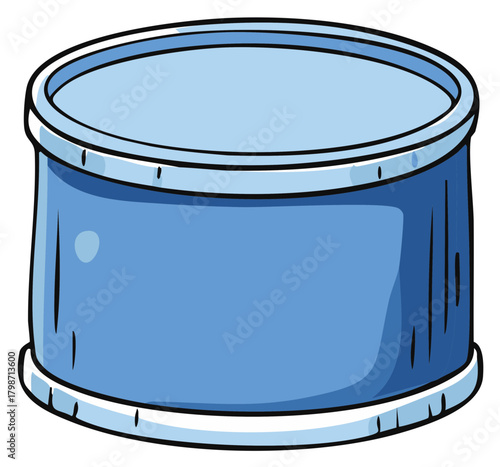Simple cartoon illustration of a blank blue tin food can or container