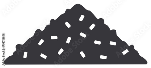 Abstract dark silhouette of a pile with small white fragments or granules