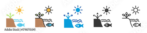 eutrophication icon set multi style various collection