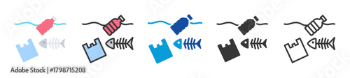 marine pollution icon set multi style various collection